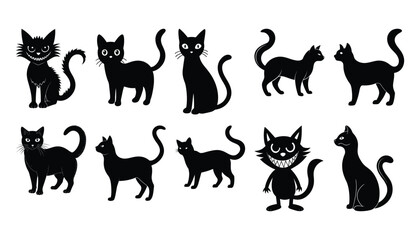 Fototapeta premium Vector illustration of a collection of playful black cat silhouettes in different poses