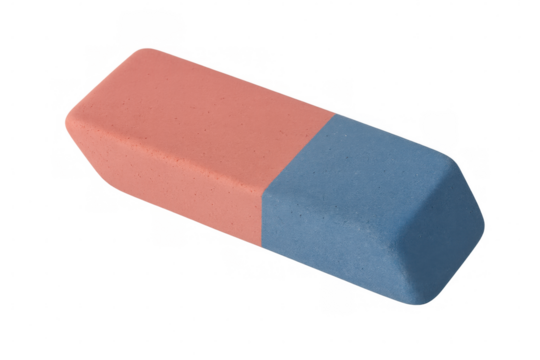 Classic two-tone eraser isolated on transparent background, ready for compositing into any project