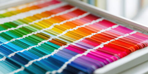 Vibrant color swatches arranged neatly on table, showcasing variety