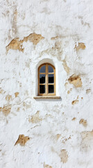 Small Arch Window in White Textured Wall.
