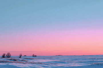 Soft Pastel Gradient Sky Over Snowy Plain at Dawn.
