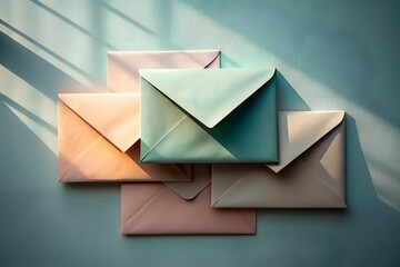 Pastel envelopes in sunlight with soft tones and light-shadow interplay