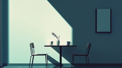 A tranquil cafe interior, bathed in sunlight.