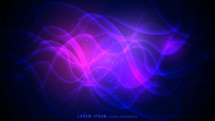 Abstract digital background composed of flowing, translucent wavy lines in shades of purple, pink, and deep blue