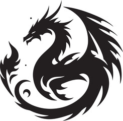 Powerful Black Dragon Silhouette - Mythical Creature Vector Design