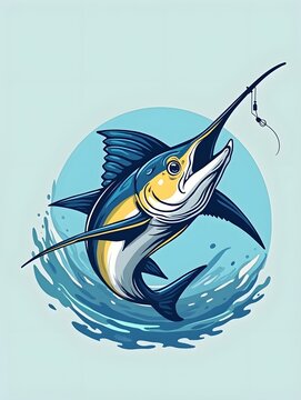 fishing logo with a marlin fish on a background
