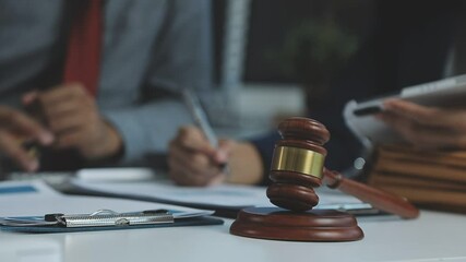 Lawyer businessman working with lawbook in office or courtroom Legal counsel with gavel and legal law. justice and lawyer concept Judge gavel hammer on Lawyer desk - Powered by Adobe