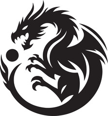 Powerful Black Dragon Silhouette - Mythical Creature Vector Design