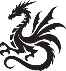 Powerful Black Dragon Silhouette - Mythical Creature Vector Design