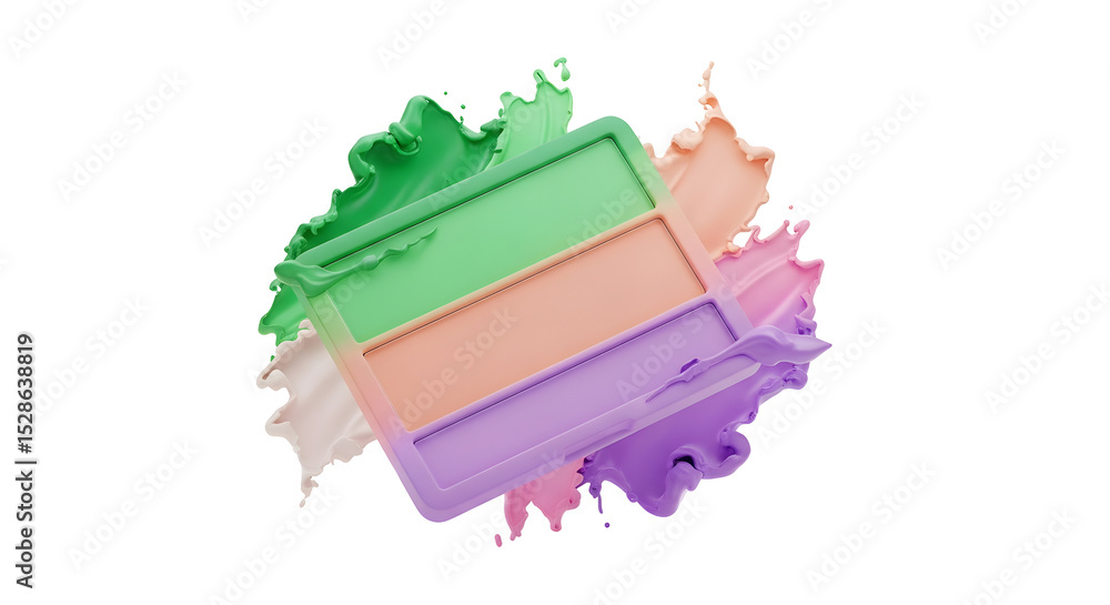Poster colorful overlapping rectangular frames with paint splash on transparent background