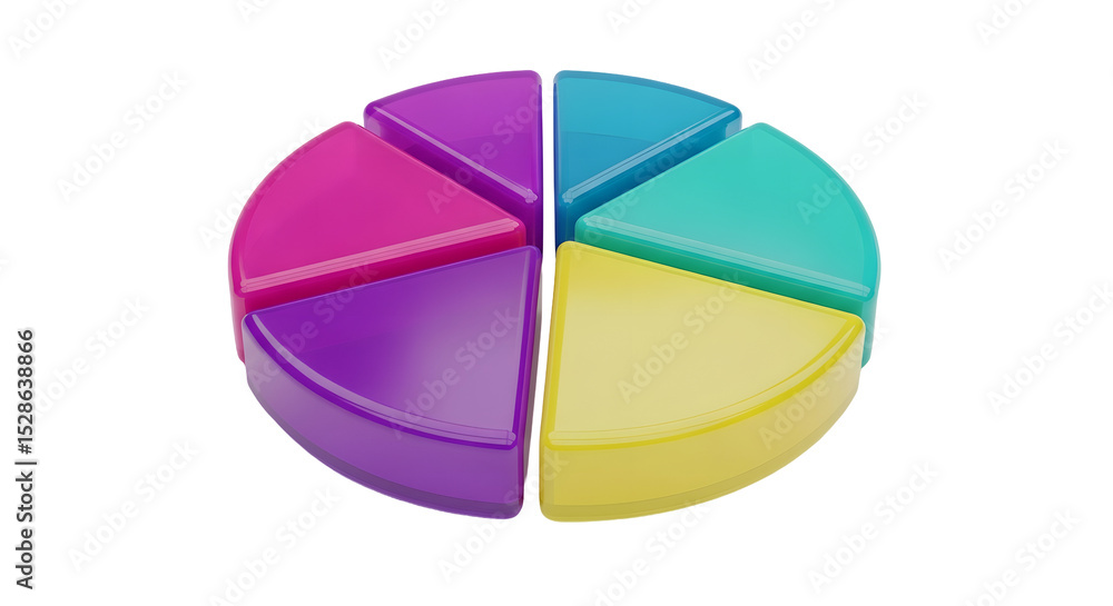 Poster a colorful segmented pie chart with varying shades of purple pink teal and yellow against a transpar