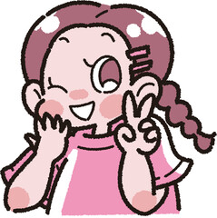 ピースをする女の子のイラスト