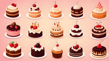 cakes icons set