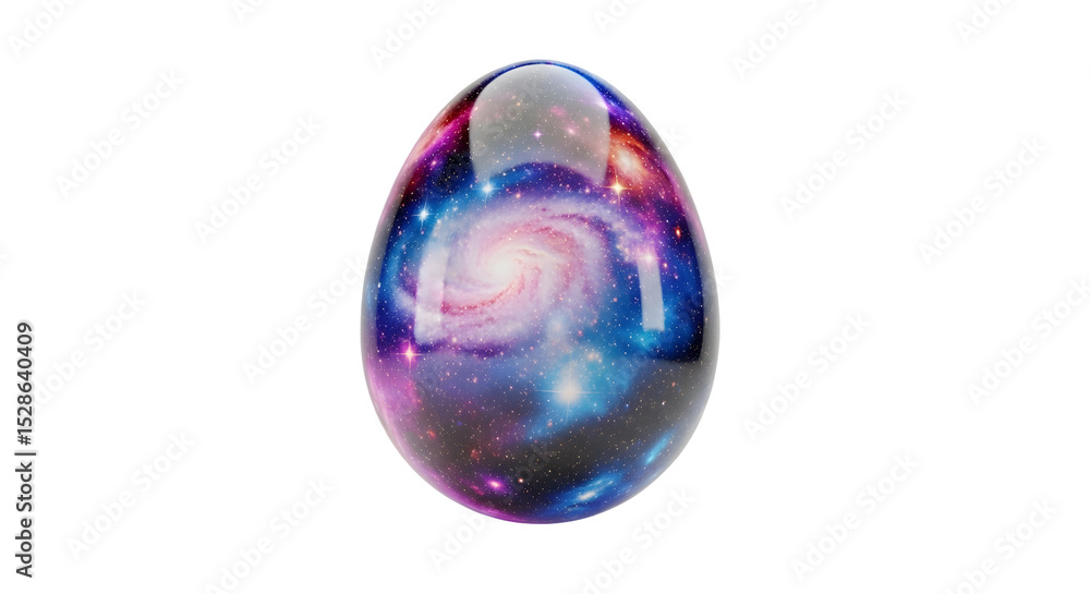 Poster a glossy egg shaped object with a galaxy design on a transparent background a celestial body with sw