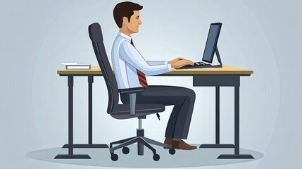 Businessman Working on Laptop at Desk in Modern Office Environment