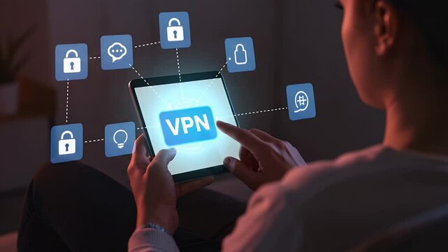 Person using a tablet with VPN interface
