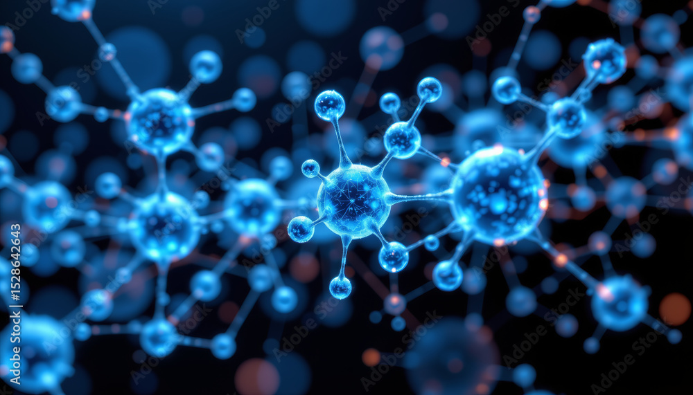 Aufkleber blue molecules connected by digital technology create captivating visual of scientific innovation an