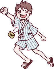 甚平を着て張り切っている男の子のイラスト