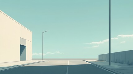 A street scene with a minimalist building.