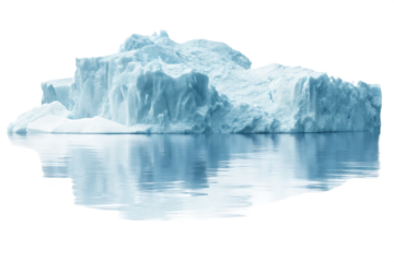 Majestic iceberg floating on calm water isolated on a white background