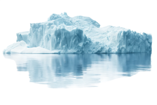 Majestic iceberg floating on calm water isolated on a white background