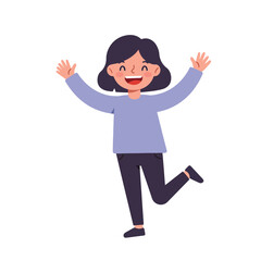 Cheerful Cartoon Girl Celebrating Success