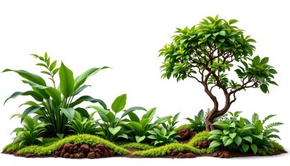 Lush Green Plants and Tree in a Vibrant Natural Landscape with Rich Soil and Fresh Foliage