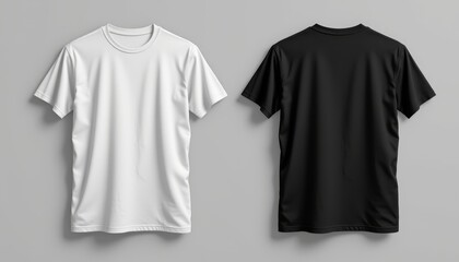 Mockup of Plain White and Black T-Shirts on Gray Background for Custom Design and Apparel Display