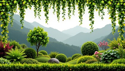 Lush Green Landscape with Rolling Hills and Vibrant Vegetation Underneath a Clear Sky in a Natural Paradise