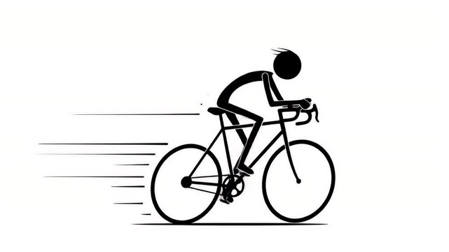 Riding a Bicycle Fast Silhouette Stick Figure on White Background