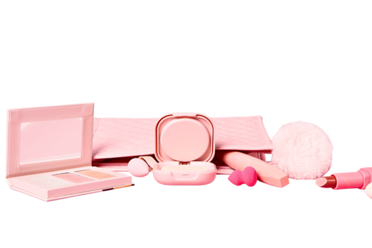 Pink cosmetics for beauty routines, isolated on white, PNG