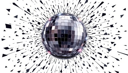Shimmering Disco Ball Surrounded by Dynamic Sparkles and Triangles on a Bright Background for Party or Celebration Themes