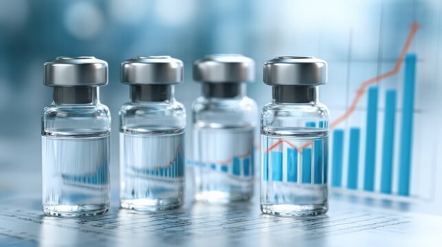 Glass Vials with Liquid in Front of Financial Growth Graph - Powered by Adobe