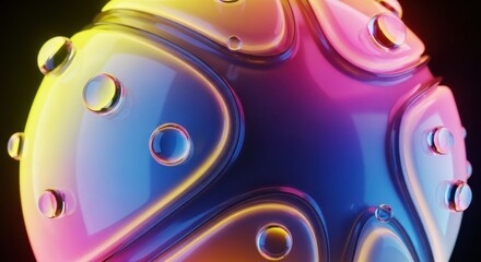 Abstract colorful textured sphere with water droplets design element