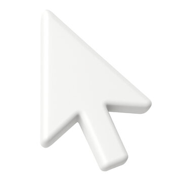 3D White Cursor Arrow Icon with Transparent Background
