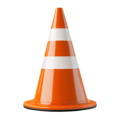 Vibrant Orange Traffic Cone with Reflective Stripes on a Clean White Backdrop