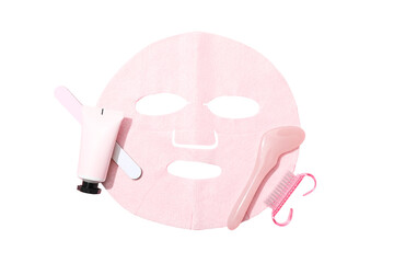 Skincare items for facial treatment, isolated on white, PNG