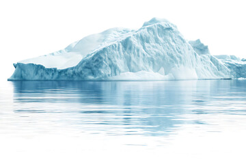 Majestic iceberg floating on calm water isolated on a white background
