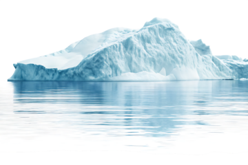 Majestic iceberg floating on calm water isolated on a white background