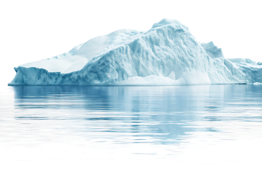 Majestic iceberg floating on calm water isolated on a white background