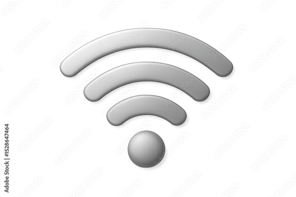 Poster 3d rendering of a metallic wifi symbol is floating on a transparent background, embodying wireless n