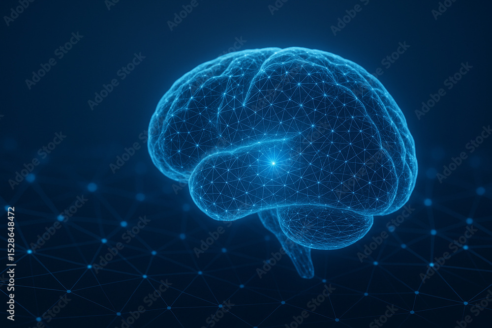 Aufkleber ai generated sci fi illustration of a glowing digital brain made of neural networks and blue light p
