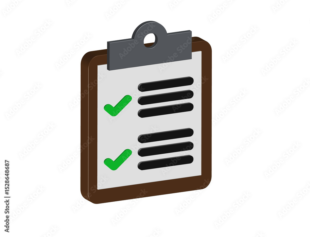 Poster simple 3d icon of clipboard with list and check mark