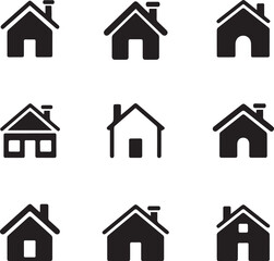 Collection of Simple Black House Icons on a White Background