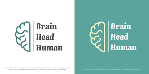 Brain health logo design illustration. Brain silhouette neurology healthcare cell clinic. Simple minimal geometric icon symbol.