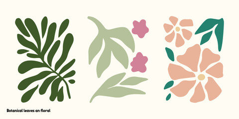 Botanical Leaves and Floral Vintage Collection Vector Illustration Set