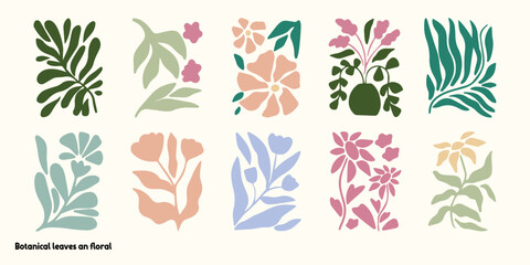 Botanical Leaves and Floral Vintage Collection Vector Illustration Set
