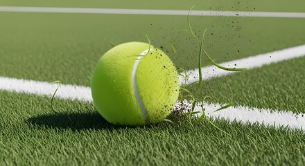 Tennis Ball Close-up on Court Line