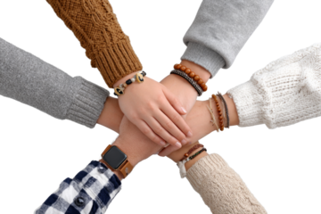 A group of people are holding hands in a circle