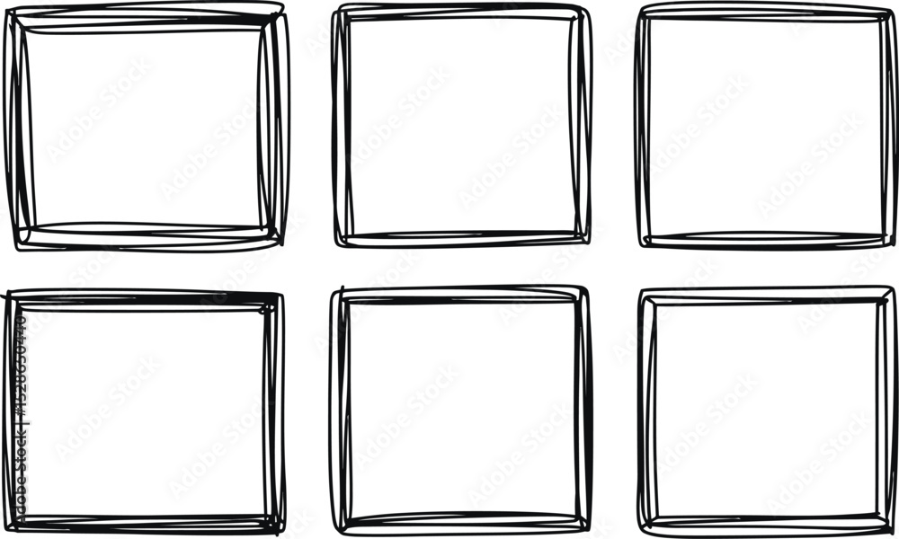 Aufkleber abstract hand drawn square frames arranged in grid on white background for various design purposes
